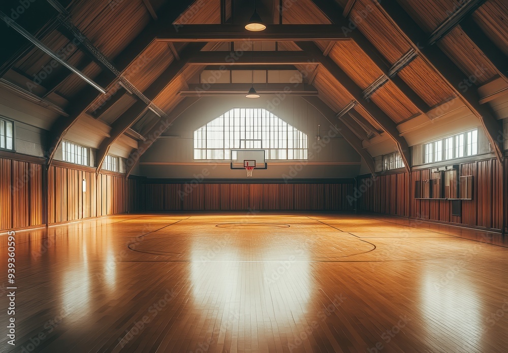 Indoor Basketball Court with Wooden Floor and High Ceilings Indoor Basketball Court with Wooden Floor and High Ceilings