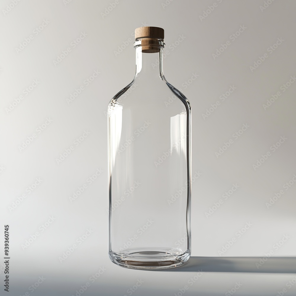 Clear glass bottle with cork stopper on white background. Clear glass bottle with cork stopper on white background.