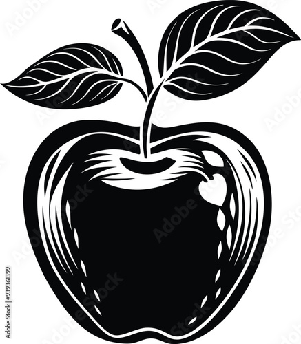 apple fruit silhouette illustration black and white