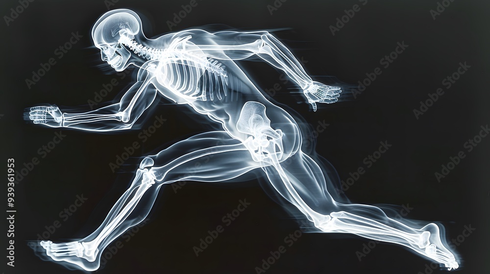 Fototapeta premium X-Ray of a Sprinter Running: An x-ray image of a sprinter in mid-stride, showing the dynamic movement of the legs and arms.