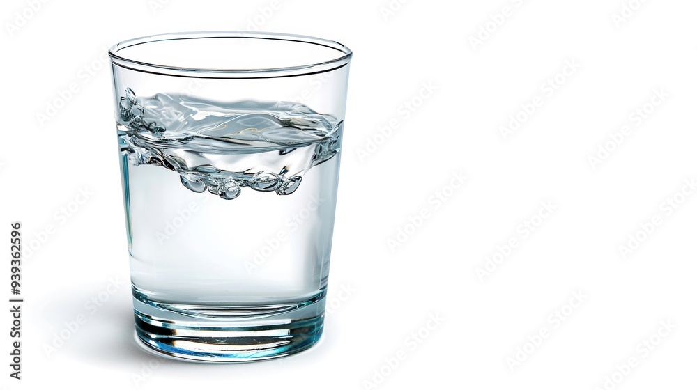 Crystal clear water in a glass with ripples, isolated on white background. Perfect for hydration, health, and freshness concepts. Crystal clear water in a glass with ripples, isolated on white background. Perfect for hydration, health, and freshness concepts.