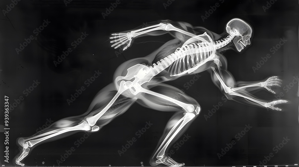 Obraz premium X-Ray of a Sprinter Running: An x-ray image of a sprinter in mid-stride, showing the dynamic movement of the legs and arms.