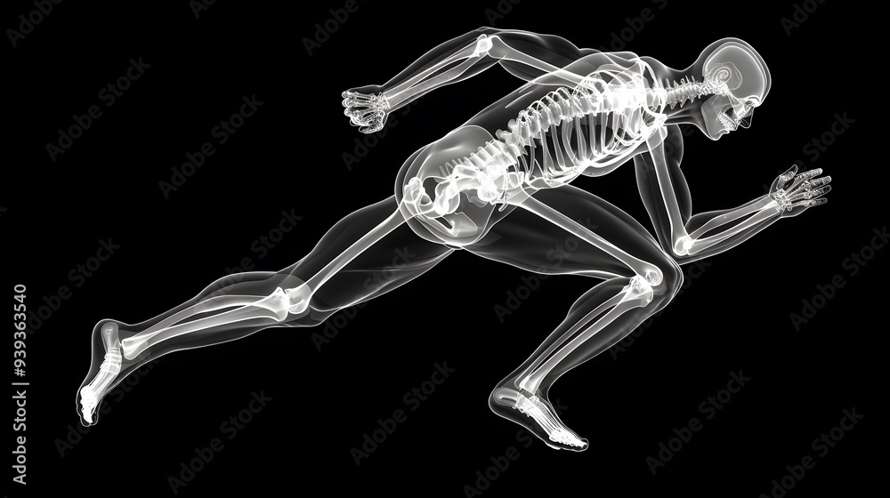 X-Ray of a Sprinter Running: An x-ray image of a sprinter in mid-stride, showing the dynamic movement of the legs and arms.
X-Ray of a Sprinter Running: An x-ray image of a sprinter in mid-stride, showing the dynamic movement of the legs and arms.