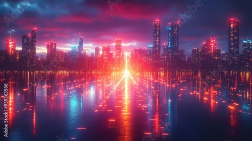 Futuristic Cityscape with Neon Lights