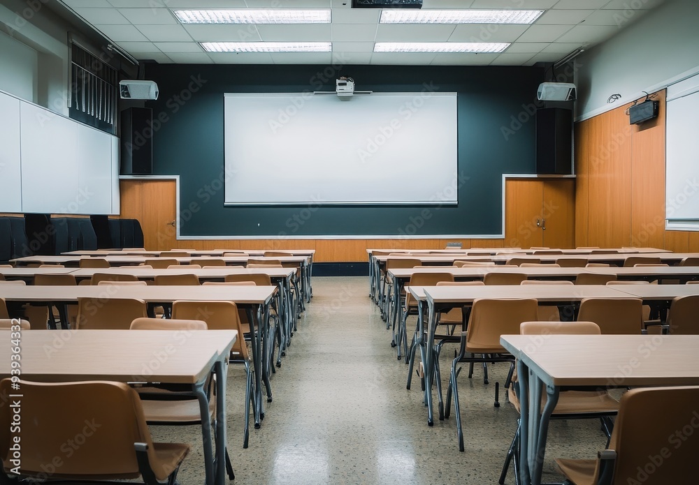 Empty Classroom with Projector Screen Empty Classroom with Projector Screen