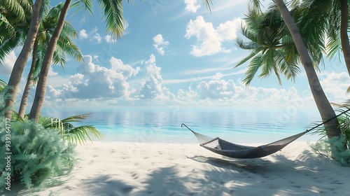 Hammock on a tropical beach with palm trees