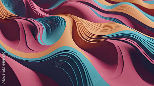 Vibrant abstract animated waves flowing and blending seamlessly in a colorful display of gigapixel art scale design. Generative AI photo