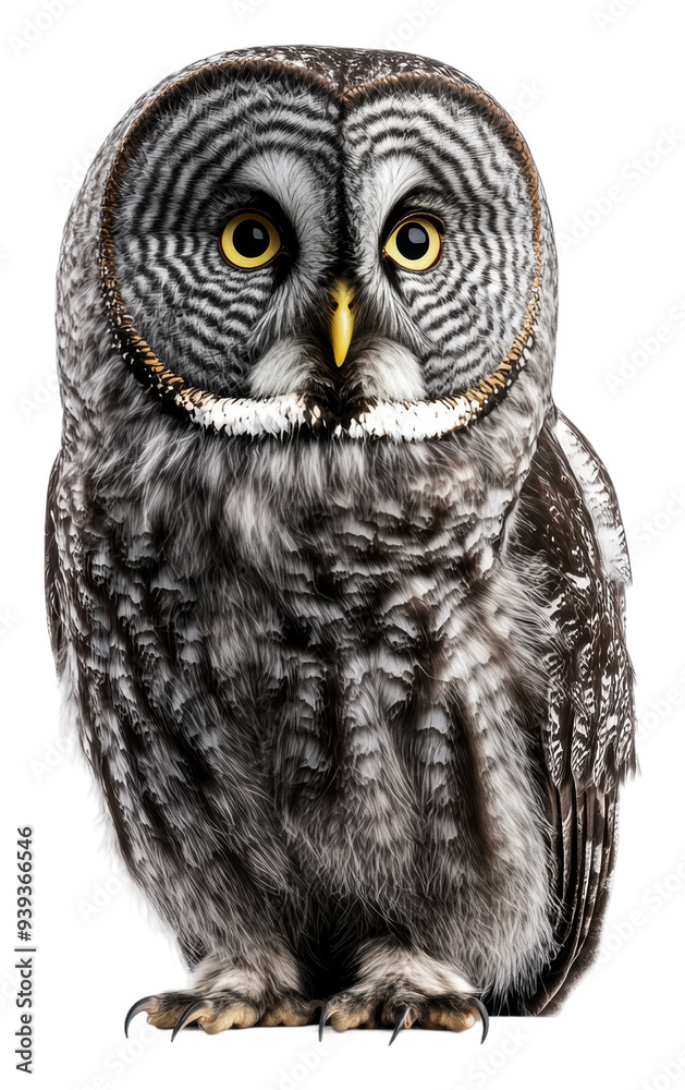 Fototapeta premium PNG Striking great grey owl perched in natural stance