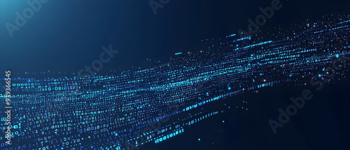 Obraz w ramie A flat vector illustration of a coding concept, deep blue theme, technology background, code snippets flowing across, binary codes integrated into the design, subtle glow effects, dark blue tones
