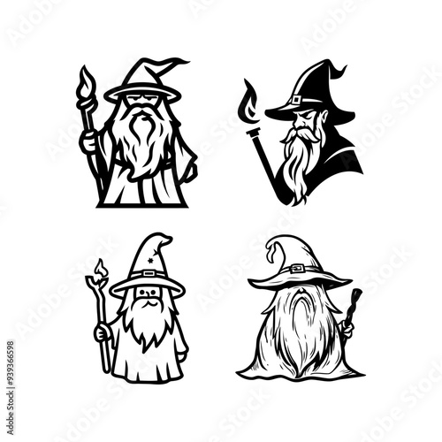Set of Wizard Logo Design Vector