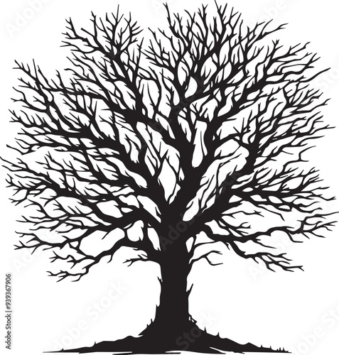silhouette of scary bare black tree vector illustration isolated white background.