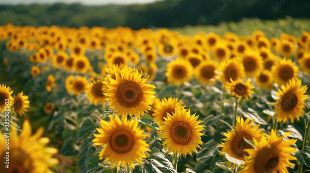 Field of bright yellow cheerful sunflowers. Beautiful orange flowers background. Concept of oil production, cultivation of seeds. Many sun flowers grow in meadow. Sunny common plants Helianthus annuus Field of bright yellow cheerful sunflowers. Beautiful orange flowers background. Concept of oil production, cultivation of seeds. Many sun flowers grow in meadow. Sunny common plants Helianthus annuus