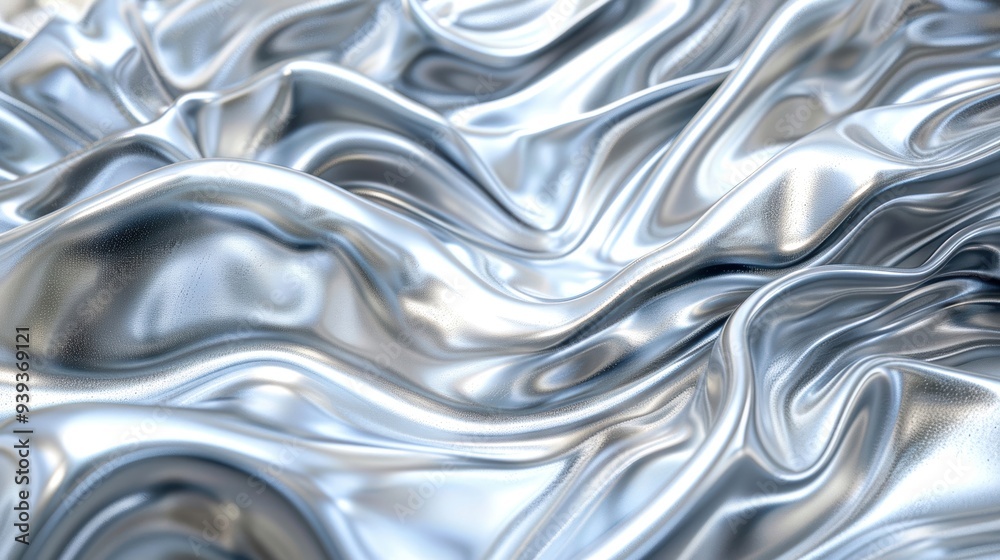 Close-up of smooth, shiny, and flowing silver metallic texture with abstract ripples and folds, creating a sleek and modern design. Close-up of smooth, shiny, and flowing silver metallic texture with abstract ripples and folds, creating a sleek and modern design.
