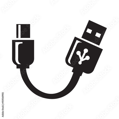 Simple flat icon of a data transfer and charging cable with universal A-type and reversible C-type connector plugs.