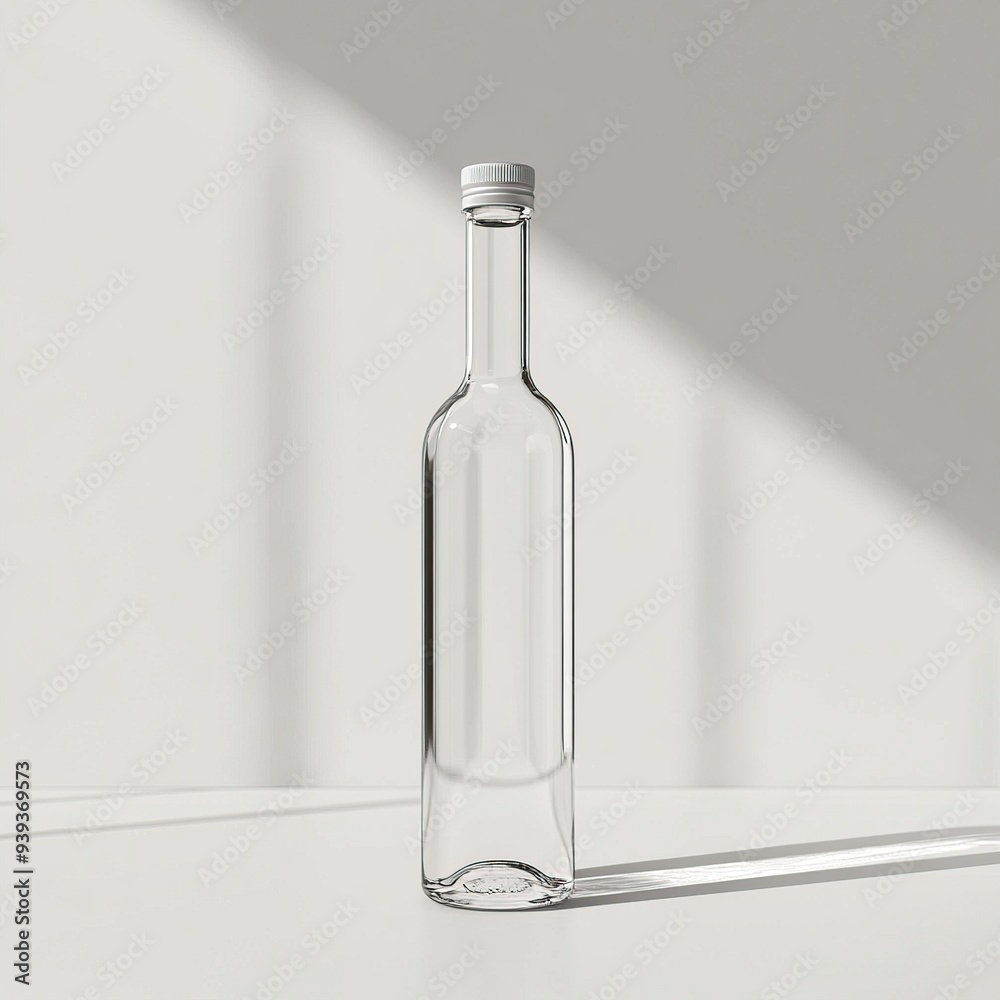 Clear glass bottle with a white lid on a white background. Clear glass bottle with a white lid on a white background.