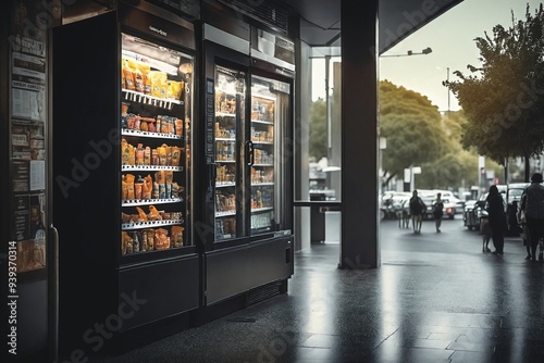 Vending Machines on City Street at Dusk