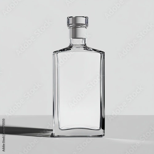 Clear glass bottle with a white cap on a white background.