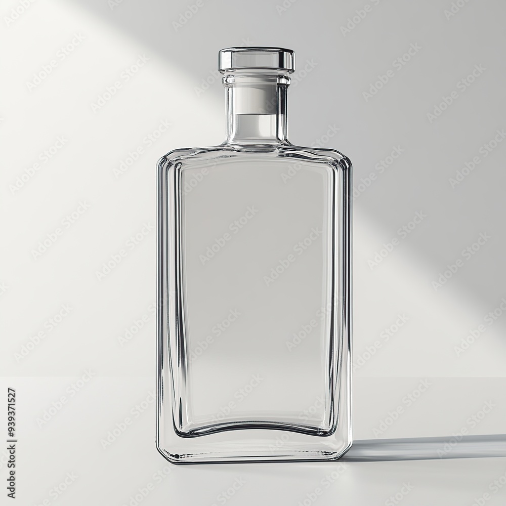 Clear glass bottle with a white cap on a white background. Clear glass bottle with a white cap on a white background.