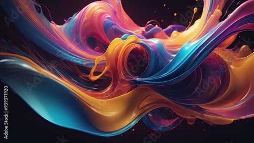 Dynamic light effects create fluid rhythmic movements with vibrant colors against a dark backdrop in stunning gigapixel detail. Generative AI photo