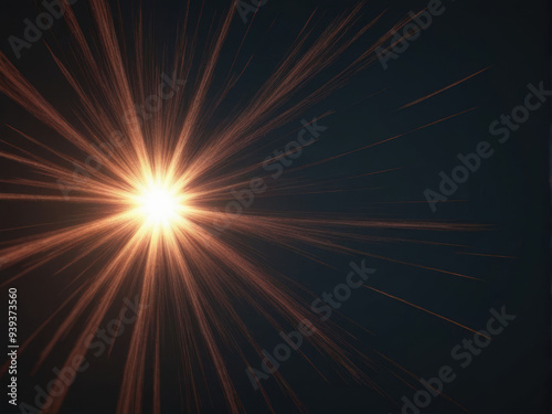 Luminous flare radiating particles in a dark environment with vibrant scratches and sharp beams. Generative AI