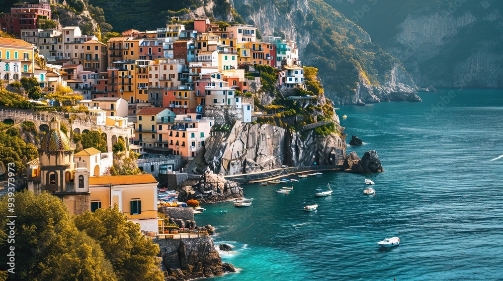 Φωτογραφία view of Positano town - famous old italian resort at summer day, Italy, retro to