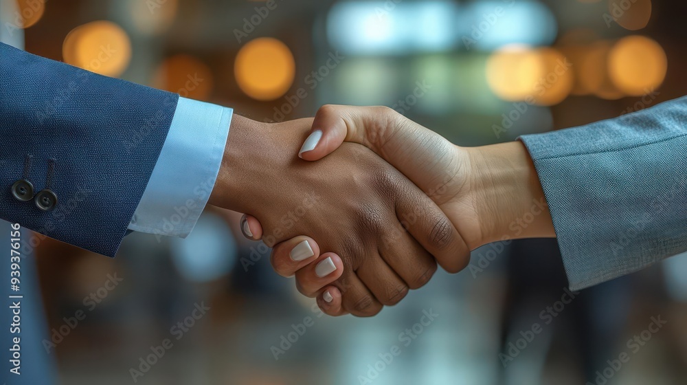 dynamic closeup of firm handshake between diverse professionals confident body language and crisp attire convey trust respect and mutually beneficial partnership