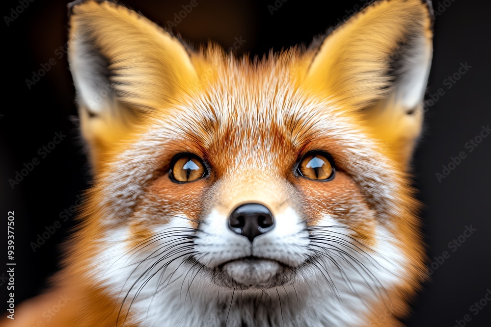 Obraz premium A close-up portrait of the nine-tailed fox’s face, with its piercing, intelligent eyes and luxurious fur, evoking a sense of wisdom and cunning