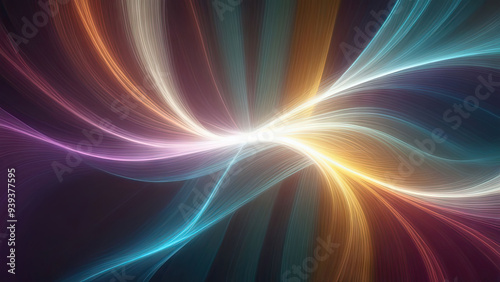 Colorful light waves shifting in intensity create an energetic backdrop in a dynamic abstract composition. Generative AI