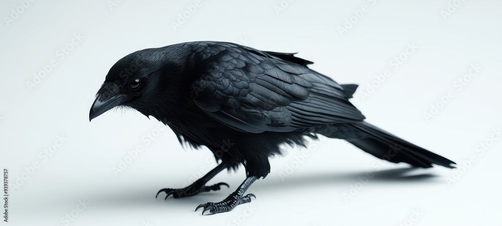 Fototapeta premium A spooky black crow figurine with glossy feathers