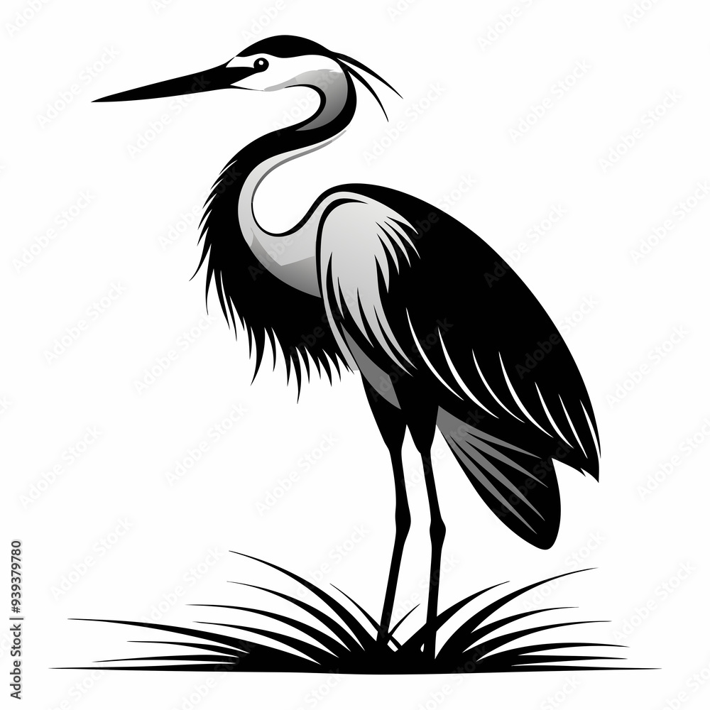 a heron silhouette black and white generative AI a heron silhouette black and white generative AI