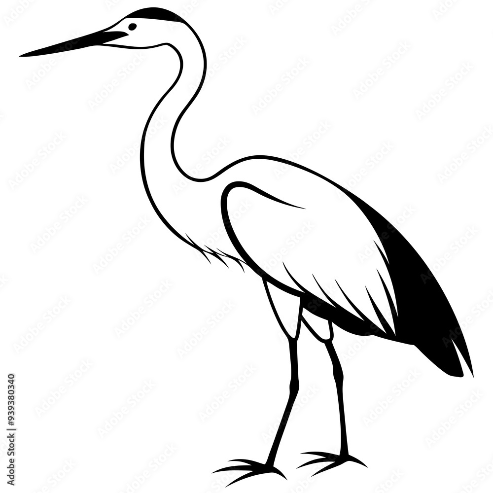 a heron silhouette black and white generative AI a heron silhouette black and white generative AI