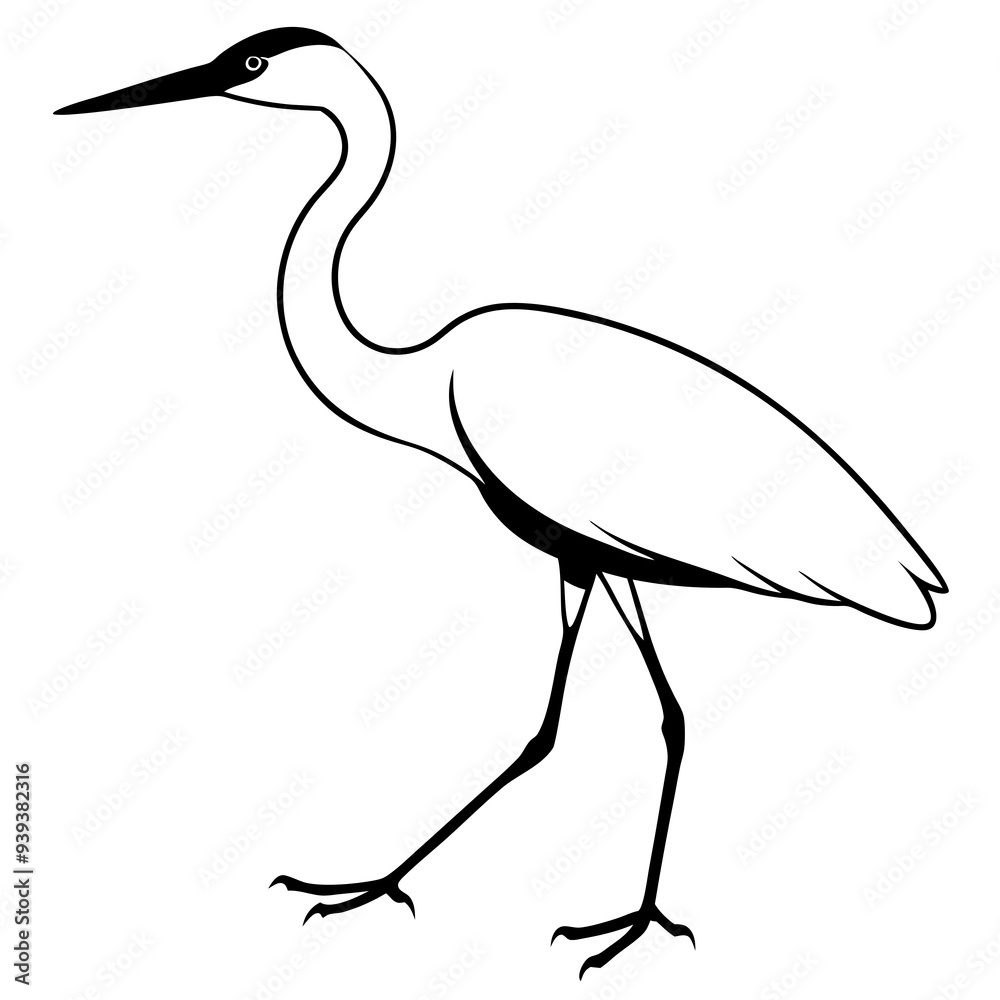 Fototapeta premium a heron silhouette black and white generative AI