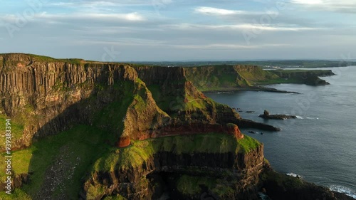 Giant's Causeway in Northern Ireland drone footage at sunset