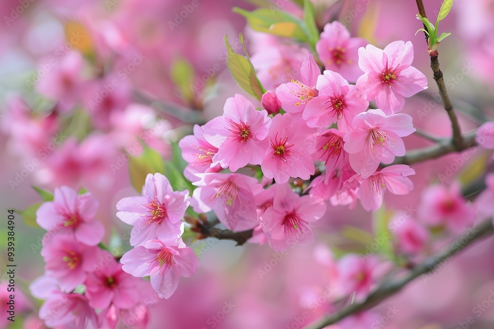 Beautiful pink cherry blossom flowers blooming on branch in spring season Beautiful pink cherry blossom flowers blooming on branch in spring season