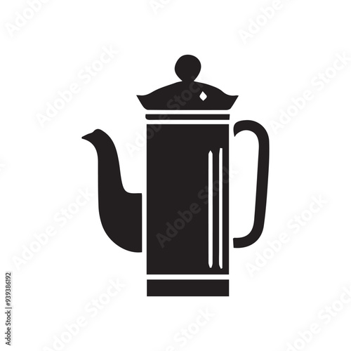 Black silhouette of a classic coffee pot. A simple vector glyph icon representing kitchenware for brewing hot beverages.