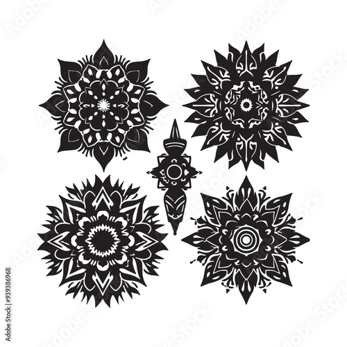 Coloring book patterns in mandala style for Henna, Mehndi, tattoos, decorative ornaments in ethnic oriental style page.