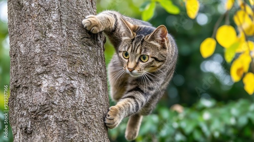 Tabby Cat Climbing Tree