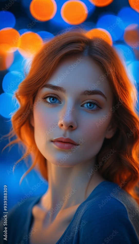 Naklejka premium Portrait of a woman with red hair and blue eyes