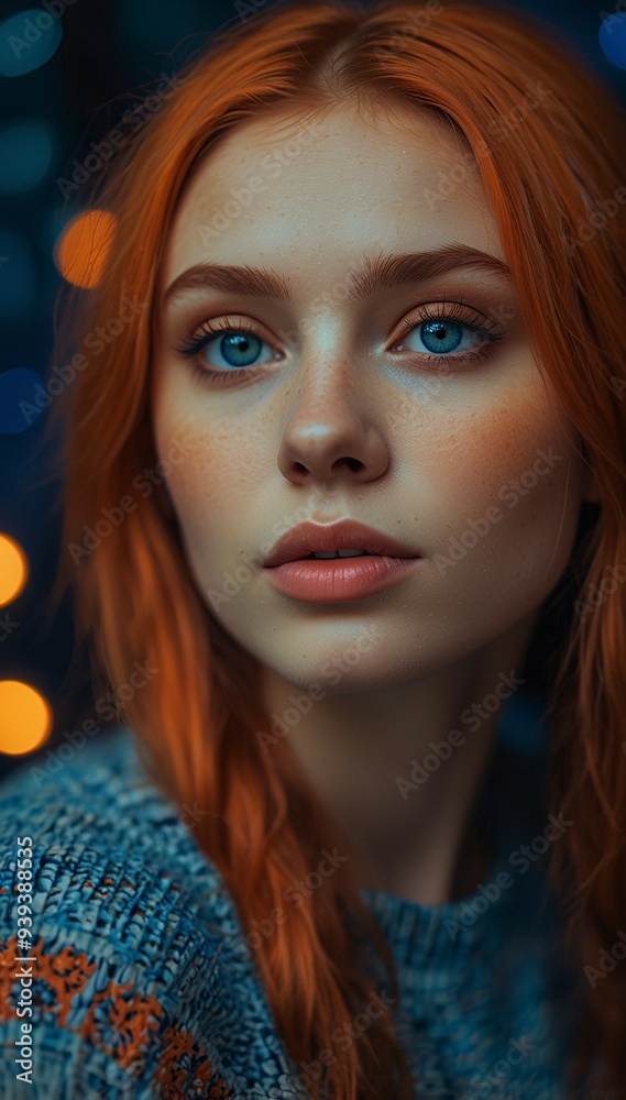 Portrait of a woman with red hair, blue eyes and freckles Portrait of a woman with red hair, blue eyes and freckles