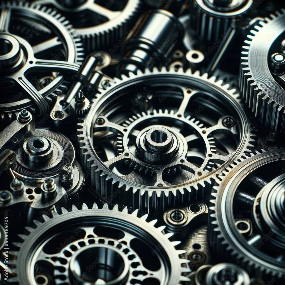 close-up shot, mechanical gears and cogs, metallic textures, intricate machinery, industrial design, steel tones, sharp focus, depth of field close-up shot, mechanical gears and cogs, metallic textures, intricate machinery, industrial design, steel tones, sharp focus, depth of field