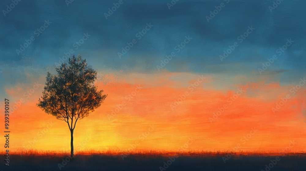 Single Young Tree Standing Tall at Sunrise Single Young Tree Standing Tall at Sunrise