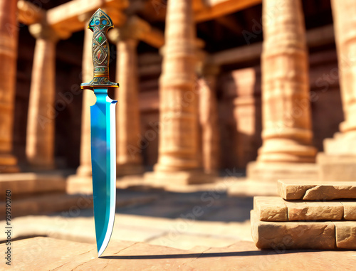 Ancient ritual dagger and a temple with columns