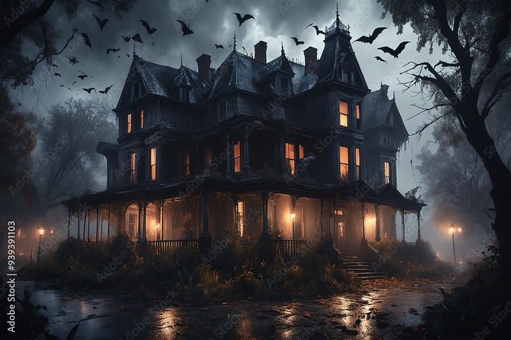 Haunted Mansion at Night with Bats Haunted Mansion at Night with Bats