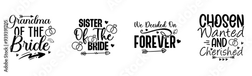 Decorative Wedding Typographic Emblems, Calligraphic Lettering Collection Vector Illustration for Decal, Icon, Motion Graphics