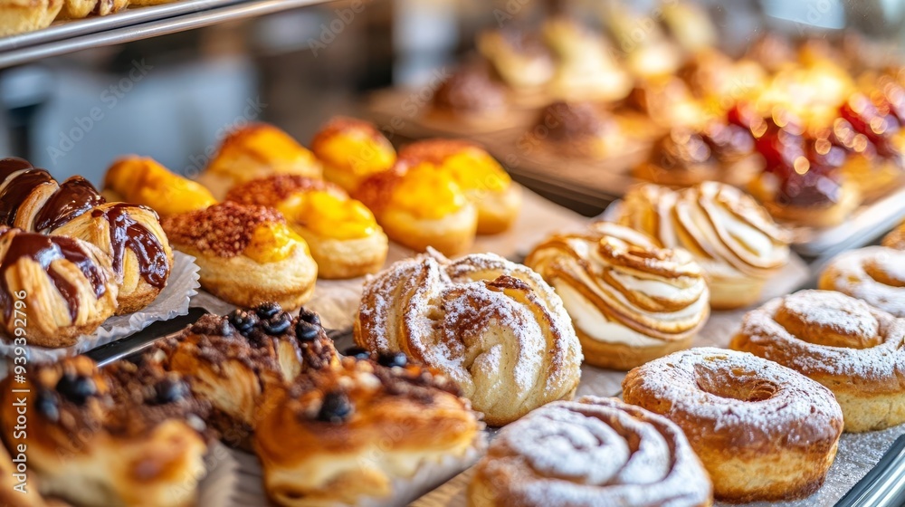 Sweet buns with chocolate and seeds, cakes on a plate, a delectable treat Sweet buns with chocolate and seeds, cakes on a plate, a delectable treat