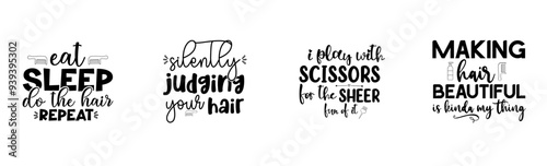Vibrant Hairdresser Calligraphic Lettering, Typographic Emblems Set Vector Illustration for Decal, Announcement, Magazine