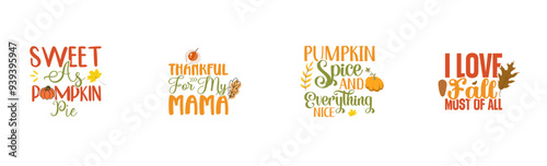 Classic Fall Calligraphic Lettering, Trendy Retro Style Illustration Pack Vector Illustration for Social Media Post, Sticker, Motion Graphics
