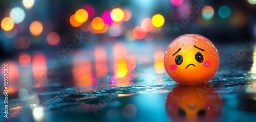 Lonely Emoticon on a Wet City Street with Bokeh Lights in the Background A LowAngle Perspective 178 characters