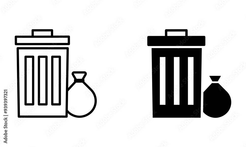 trash can with a plastic bag of waste icon vector trash can with a plastic bag of waste icon vector