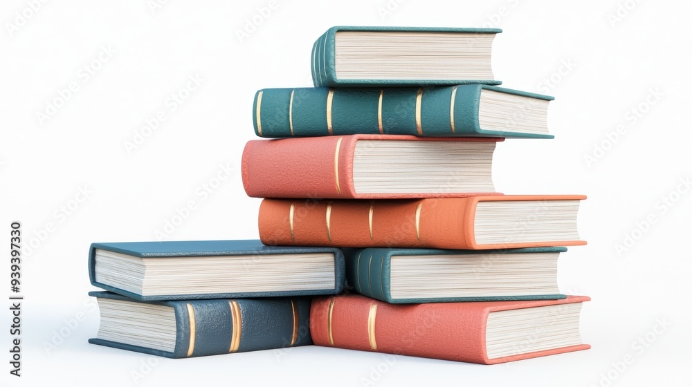 Set of miniature fairy tale books, stacked, isolated on white background, 3D illustration Set of miniature fairy tale books, stacked, isolated on white background, 3D illustration